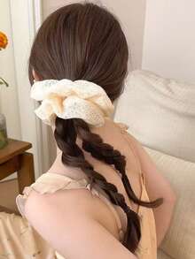 1pc Women's Gentle Minimalist Fabric Hollow Lace Scrunchie, Large Hair Tie Beauty Home Hair Accessories Ponytail Holders Hair Elastics Hair Rubber Bands Hair Rope Elastic Hair Tie - Multicolor - View 5