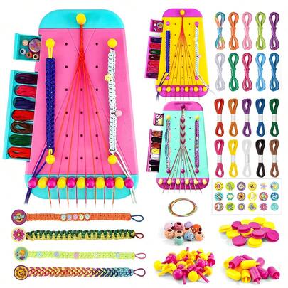 Kids' DIY Jewelry Craft Kit Versatile Weaving Designs For Creating Handmade Bracelets Or Hair Accessories Develops Fine Motor Skills And Creativity Ideal For Home Crafting, Parent-Child Bonding, Birthday Parties, And Holiday Gifts