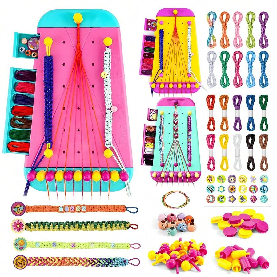 Kit de Artesanato de Joias DIY para Crianças, Designs Versáteis de Tecelagem para Criar Pulseiras Feitas à Mão ou Acessórios para o Cabelo, Desenvolve Habilidades Motoras Finas e Criatividade, Ideal para Artesanato em Casa, Vínculo Pais-Filhos, Festas de Aniversário e Presentes de Feriado - Multicolorido - Visão 1