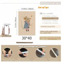 1幅带框帆布墙画，母子主题墙画，老鼠主题儿童房墙面装饰，可爱图案，熊动物艺术画，农舍风格装饰，女孩房装饰，母亲节礼物，春季装饰，母亲节儿童房海报装饰，适用于游戏室、托儿所、婴儿房、男孩房、女孩卧室、儿童房、浴室装饰 - 彩色 - 查看 12