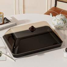 Rectangular Display Plastic Trays With Lids, Dustproof Trays With Holes, Unbreakable And Reusable Fruit/Dessert/Snack/Cake Trays, Suitable For Various Festivals, Birthdays, Weddings And Parties - Brown - View 5