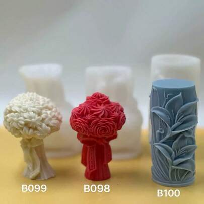 花束造型香薰蜡烛硅胶模具，DIY花束浮雕圆柱树脂石香薰扩散器花束家居装饰模具