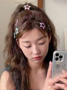 1/20/40个Y2K风格彩色星形图案发夹，多色星形图案，适合各种搭配需求，为发型增添可爱活力，适合女孩和女士日常佩戴、周末郊游、生日派对等场合，轻松提升整体造型，打造甜美可爱形象。发夹、发卡、发饰、头饰 - 多色 - 查看 3