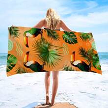 1pc Toucan Tropical Leaf Beach Towel, Super Soft Microfiber Extra Large Beach Blanket, Super Absorbent Bath Towel, Suitable For Travel, Pool, Diving, Surfing, Yoga, Camping, Available In Multiple Sizes, Beach Accessories For Beach, Pool, Travel, Camping, Yoga - Birds - View 6