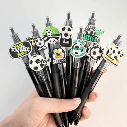 Random Style Football Sports Shaped Push Button Pen, Cartoon Press Neutral Pen, Campus Football Design Stationery