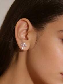 1 Pair Sparkling Crystal Stud Earrings, Suitable For Party Wear - Pink - View 6