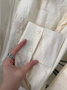 Two-Piece Linen Shirt And Shorts Set, Lined With Elastic. Summer Vacation: Perfect For Celebrating Christmas, New Year's Eve And New Year In Brazil! - 杏色 - 查看 5