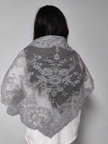 125厘米*60厘米/1件 复古优雅浪漫花卉三角面纱，新娘头饰，披肩，围巾，裙摆装饰，蕾丝花边工艺家居纺织品装饰 - 灰色 - 查看 8