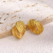 Exaggerated Rhinestone Metal Leaf Stud Earrings, European And American Fashion Unique Design Elegant Earrings For Women - Gold - View 7