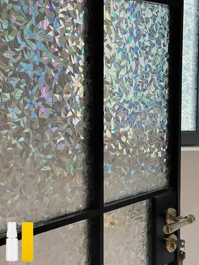 Rainbow 3D Window Privacy Film, Decorative Stained Glass Window Film, Heat Blocking Window Clings, Renter-Friendly Static Cling Frosted Window Sticker Covering For Home, Rainbow Tulip