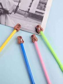 可爱水豚、水鼠笔帽，中性笔套，铅笔套，硅胶笔尖套 - 节日和特殊场合的独特礼物之选 | 可爱文具 | 卡通笔盒、笔筒、笔帽、笔夹、PVC笔架、学生铅笔尖延长器、训练礼物、防止铅笔伤人、随机颜色卡通动物笔筒，适合学校和家庭使用 - 多色 - 查看 3