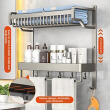 Bathroom Towel Rack, Wall-Mounted Organizer Shelf For Toiletries, No Drilling Required - Black - View 6