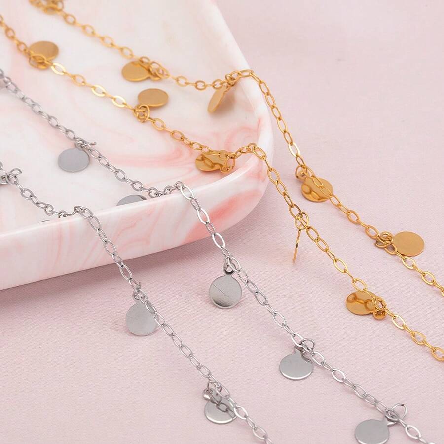 1m/2m Stainless Steel Round Disc Pendant Chain, Gold Cross Chain, Handmade Jewelry DIY Bracelet Necklace Accessories - H2277 - View 1