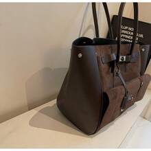 1pc Vintage Motorcycle Shaped Handbag, Large Capacity Expandable Solid Color Dual Handle Women Shoulder Tote Bag, Suitable For Vacation, Traveling, Matching Fashion Outfits, And Shopping With Friends - 咖啡棕 - 查看 4