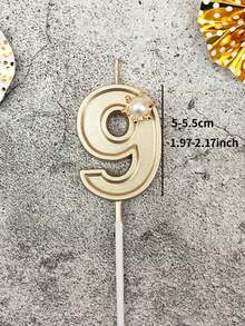 Vela de Aniversário com Número Dourado 3D com Decoração de Coroa de Pérolas, Decoração de Festa de Feriado Adequada para Celebração de Aniversário, Brilhante com Detalhes de Glitter e Strass - Multicolorido - Visão 17