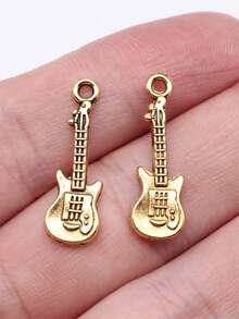 20pcs Guitar Shaped Cute Pendant Suitable For Jewelry Making - Antique Gold Color - View 2