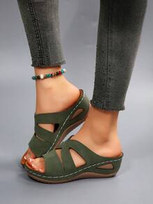Sandalias y chanclas de moda para mujer para exteriores, con tacón alto, suela gruesa antideslizante y punta abierta, adecuadas para la playa, vacaciones y uso diario - Azul marino - Ver 5