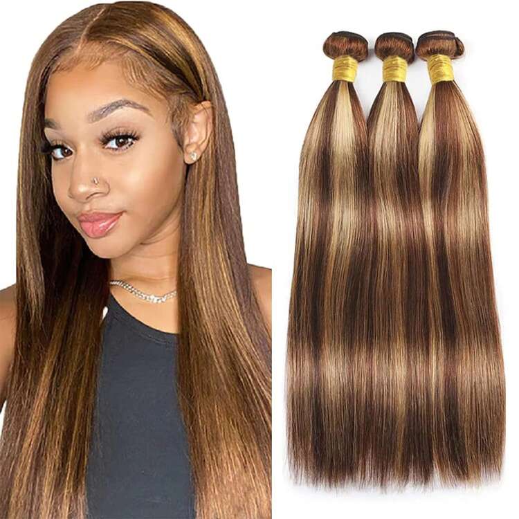 P4/27 Highlight Human Hair Bundles 14 To 32 Inch Pre-Colored Peruvian Hair Extensions Double Wefts - S4/27 - View 20