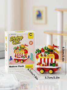 Kleines Bauklötzchen Spielzeug, baue eine süße Imbisswagen Szene, geeignet als Schreibtisch Dekoration, Bauklötze, Blockdisplay, Stressabbau, Sammlerstück Geschenk, Ostergeschenk, Geburtstagsgeschenk - Verschiedenfarbig - Übersicht 5