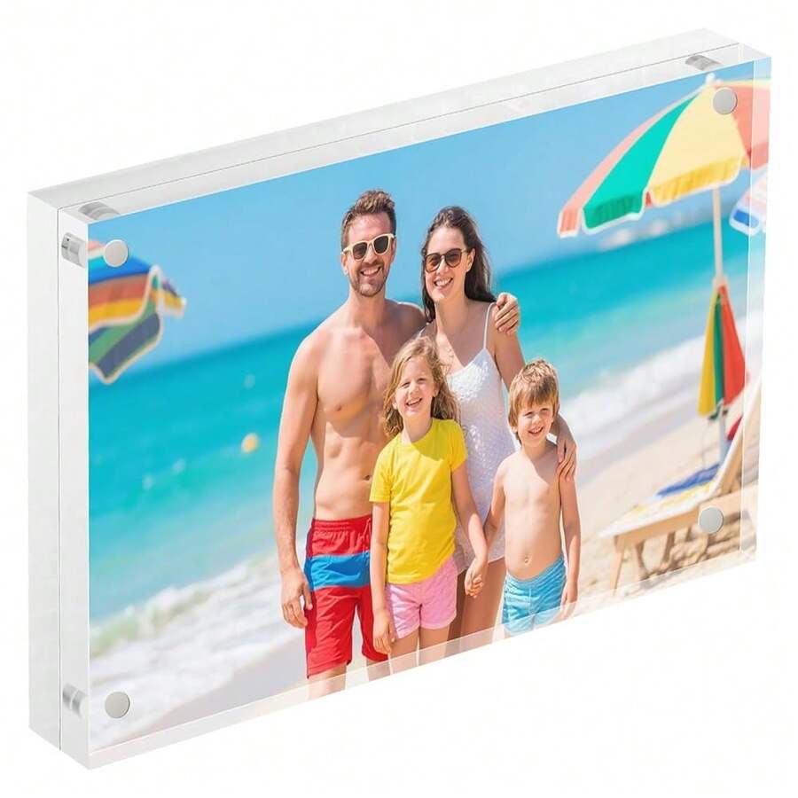 Acrylic Picture Frames 1-Pack, 20mm Thicker Clear Lucite Frameless Block, Double-Sided Freestanding Magnetic Photo Display, UV-Resistant Transparent Desktop Frame For Home, Office And Gifts - 5*7(1包) - 查看 1