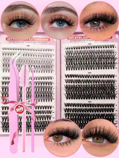 Large Capacity 600 Individual False Eyelashes, 8-16mm D-Curl, DIY Natural Lash Creation, Ultra-Thick And Soft, Extremely Smooth, Ultra-Lightweight, Reusable, Segmented Individual False Eyelashes, Eyelash Extension Kit, Suitable For Travel, Daily Use (Beginner-Friendly), Weddings, Dates, Parties, Holidays, Etc. False Eyelashes, Eyelash Clusters, Eyelash Kit (10D/20D/30D/40D)
