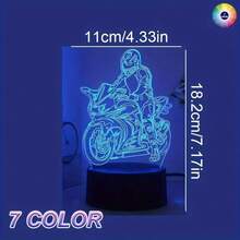 1pc Cool Motorcycle 3D Night Light, USB Powered Touch 7-Color Gradient, Creative Desktop LED Bedroom Decor Light, Acrylic 7-Color Night Light Suitable For Living Room, Bedroom, Room, Office And Other Spaces - Multicolor - View 6