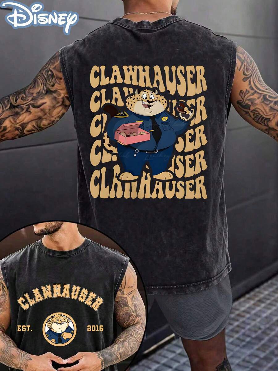 Disney Official Licensed Zootopia Clawhauser EST 2016 Vintage Washed 230g Tank Top Unisex - màu đen - Xem 1