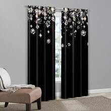 2pcs Modern Blackout Curtains, 100% Polyester Diamond Print, Machine Washable, Rod Pocket Hanging, Woven Knit Weave, Unlined, For Bedroom And Various Room Types - Black and White - View 9
