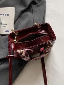 Rhombus glänzende vielseitige Schulter Umhängetasche, modische kleine quadratische Handtasche - Bordeaux - Übersicht 4