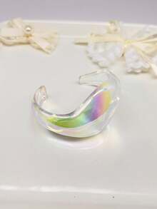 5/8pcs Set Personalized Transparent Iridescent Acrylic Bracelet, Exaggerated Asymmetrical Crease Thick Bangle, Niche Jewelry For Women - Multicolor - View 5