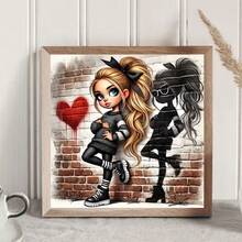 1套[30*30厘米/11.8*11.8英寸][40*40厘米/15.7*15.7英寸]5D亚克力钻石画套装，卡通女孩图案，适合成人初学者DIY马赛克钻石画，全钻手工DIY钻石画，适用于客厅、卧室、办公室墙面装饰画，惊喜艺术家居装饰礼物，送给家人和朋友 - 無框 - 查看 4