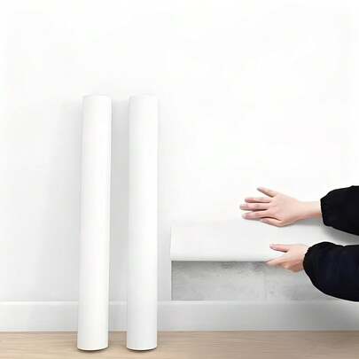 1卷白色家居装饰自粘墙纸，防水乙烯基材质，自粘墙贴，适用于客厅、橱柜、厨房装饰，可移除墙纸，适用于客厅、卧室、餐厅等房间装饰