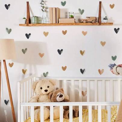 4 Stücke wiederverwendbare Aquarell Herz-förmige Wandaufkleber, geeignet für Wohnzimmer, Arbeitszimmer, Heimdekoration, Partydekoration