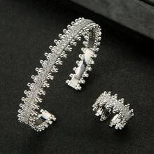 2件套立方氧化锆镶嵌个性化手链和戒指首饰套装 - 彩色 - 查看 7