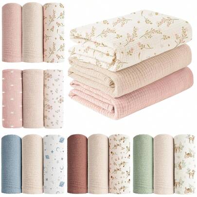 Newborn Muslin Swaddle Blanket, Unisex Drool Bibs, Multi-Functional Blanket Can Be Used As Drool Bib, Burp Cloth, Stroller Cover, Car Seat Cover, Suitable For Baby Boys And Girls, Breathable And Skin-Friendly, Essential For Babies, Great For Registry And Gifts