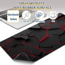 电脑桌垫 XXL 鼠标垫 大号鼠标垫 游戏桌垫 办公桌垫 防滑橡胶底 缝边设计 适用于游戏办公，红色裂纹几何图案 - 查看 11