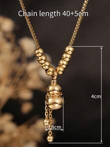 1pc Stainless Steel Fu Character Gourd Tassel Necklace, Box Chain Necklace, Elegant Gold Tone Clavicle Chain Pendant, Suitable For Women's Party And Daily Wear - Gold - View 7