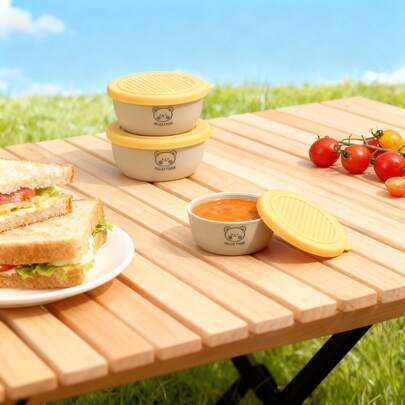 2/6 Pcs Cute Cartoon Pattern Plastic Sauce Cup With Lid, Portable Sealed Seasoning Dish, Condiment Container, Salad Tomato Mustard Sauce Storage Container, Reusable Sauce Dish, Suitable For Student And Adult Use In Home, School, Dorm, Office, Outdoor Camping, Picnic,Travel