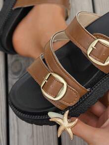 Dép lê đế xuồng dày dặn, kiểu dáng mới, trang trí khóa kim loại, thời trang, thoải mái, đa năng, chống bám bẩn, thích hợp cho mang hàng ngày. - màu nâu - Xem 9