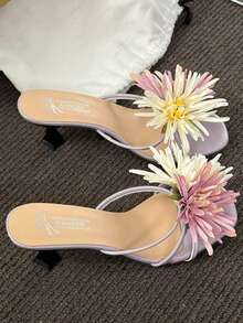 Shiny Rhinestone Bow Silver Pointed Toe Stilettos, Slip-On Chunky Heel Pumps For Women - Purple - View 3