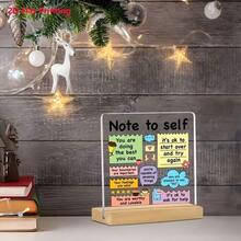 1 Stück Acryl Tischkartenhalter mit Holzsockel - 4x4 Zoll positive Affirmation und Selbstliebe Erinnerung, bunte motivierende Notiz für Büro, Schule | Mit inspirierenden Phrasen und Illustrationen, motivierendes Werkzeug | bunte Tischkartenhalter | Acryl Notizkartenhalter - Sätze - Übersicht 5