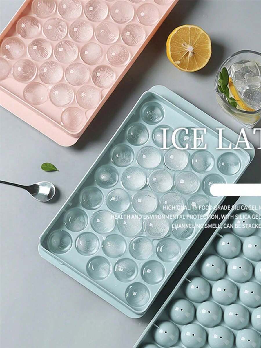 1pc 33-Cavity Blue Ice Ball Maker Mold With Lid, Fridge Ice Cube Tray For Making Cocktail Beverage Frozen Balls