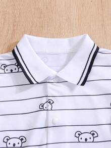 Bộ 2 món cho bé sơ sinh trai/gái, áo polo và áo liền quần in họa tiết thuyền buồm mùa hè, in và thêu. - màu đen - Xem 3