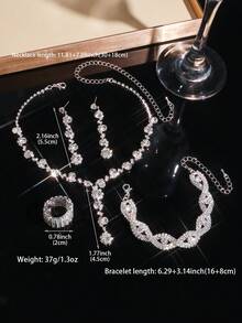 Elegant Crystal & Rhinestone Jewelry Set - Earrings, Necklace, Bracelet, And Ring, Suitable For Women's Daily Wear, Weddings, Parties, And Other Occasions - Multicolor - View 3