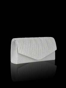 优雅女士水钻晚宴手拿包，闪亮褶皱手提宴会包，V形翻盖信封包，配有闪亮水钻首饰三件套，闪耀钱包，完美适用于派对、婚礼、舞会、晚宴/宴会、婚纱、正式场合、舞会礼服、生日礼服 - 銀色 - 查看 8