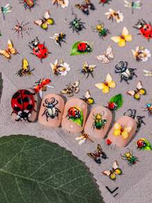 1 Spring Insect Themed Nail Art Sticker With Spring Countryside Leisure Vacation Style, Featuring Elements Such As Bees, Beetles, Stink Bugs, Butterflies, Spiders, Dragonflies, Seven Star Ladybugs, Etc. Suitable For Personal DIY Use By Women And Girls - Multicolor - View 8