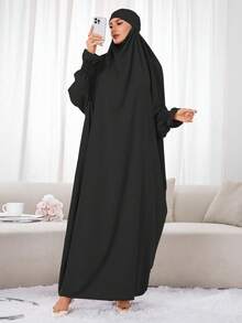 一件式穆斯林头巾和长袍，宽松长袍，袖子采用弹性设计，私密性高，优质穆斯林女性祈祷头巾，伊斯兰服饰头巾 - 彩色 - 查看 23