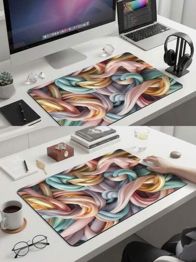 Large Size Mouse Pad, Waterproof Non-Slip Smooth Cloth Surface, Macaron Holographic Fluid Art Pattern, Also Suitable As Keyboard Pad, Desk Mat Or Book Stand, Suitable For Gamers, Office And Dorm Use, Computer, Office And Gaming Environment, Gift For Gamers, Compatible With Mouse And Trackball
