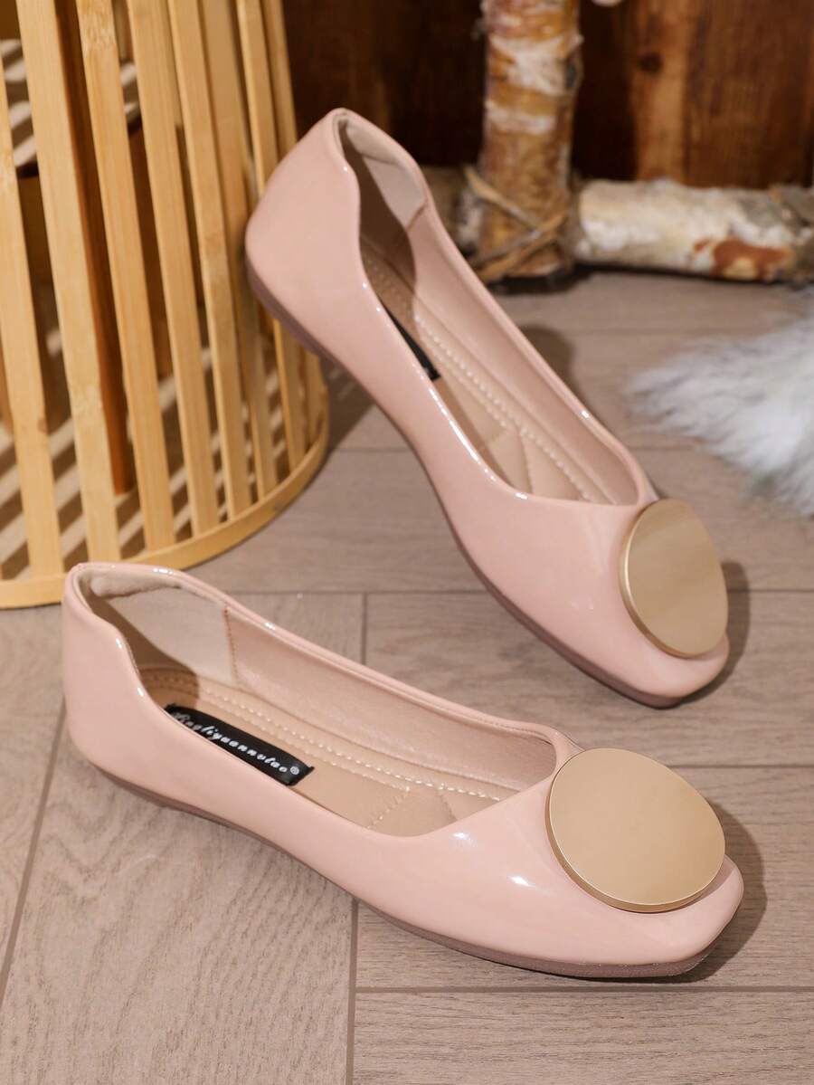 New Lacquered Leather Square Toe Shoes For Teenagers - Baby Pink - View 1