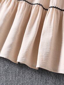 Girls' Elegant Floral Decor Wavy Stripe Casual Dress, Suitable For Daily Wear In Summer - Apricot - View 8
